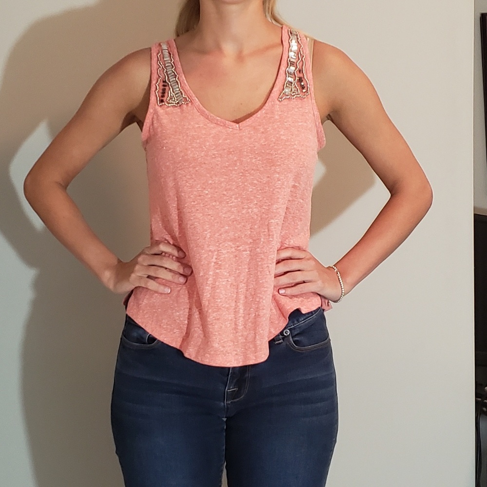 Burnt orange tank shirt crisscross back detail